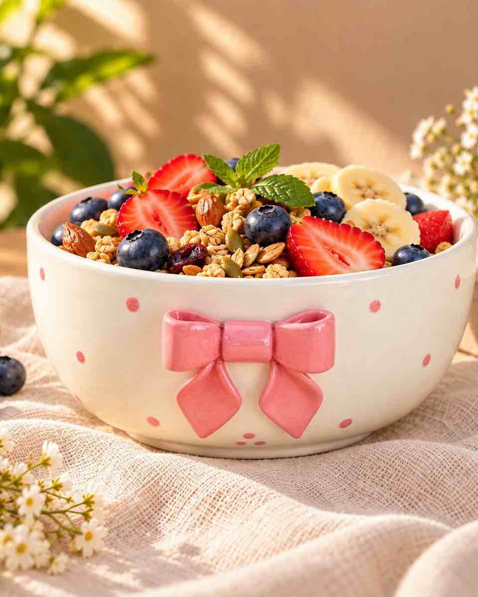 Bow Bowl · Pink Polka — Ceramic Bowl