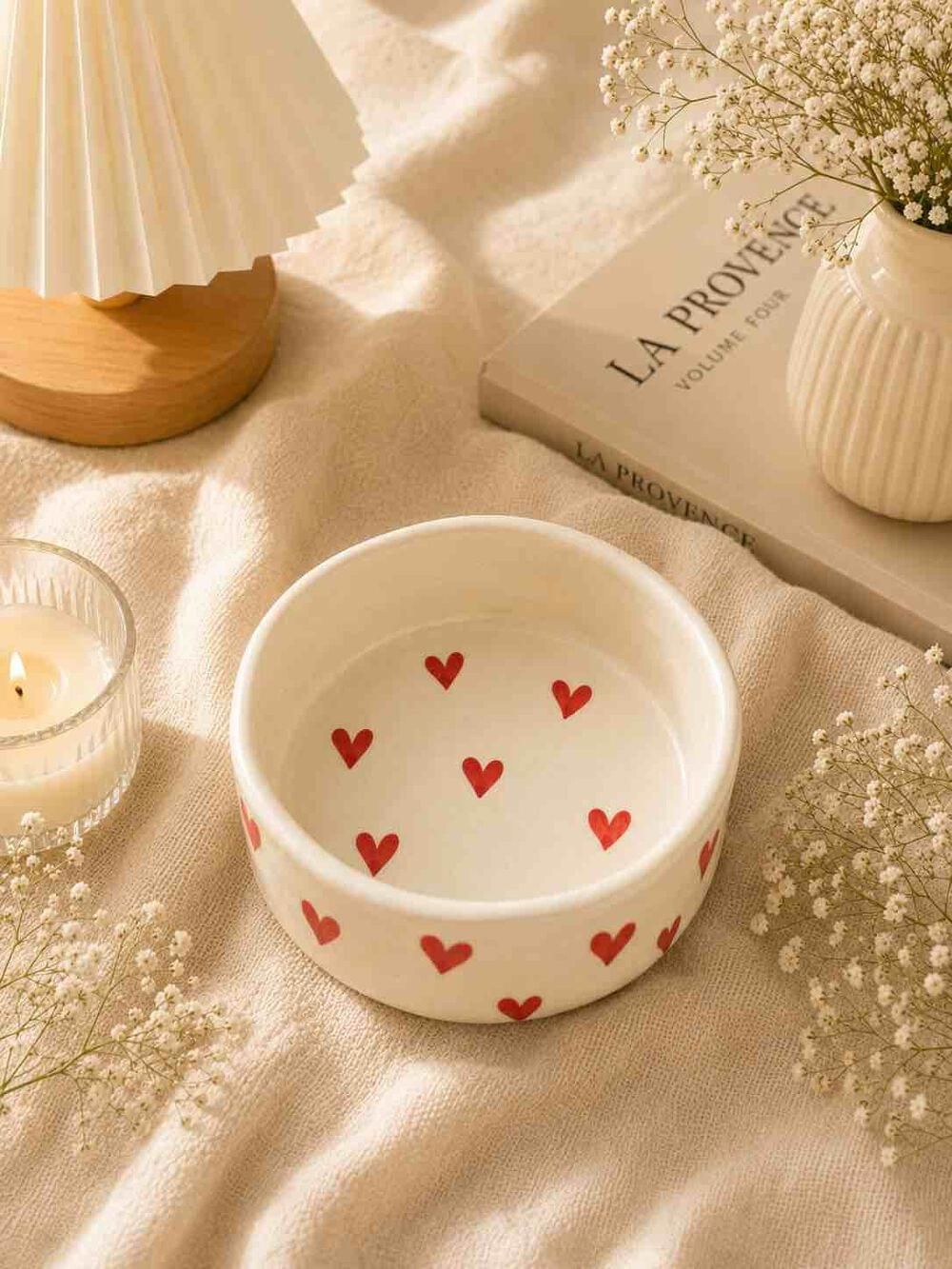 Sweet Crimson Hearts Straight-Sided Ceramic Bowl — Ceramic Bowl