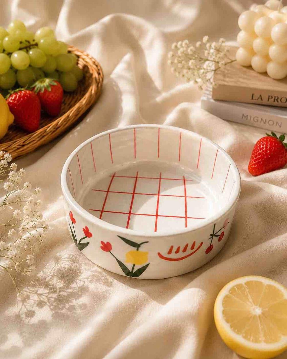 Garden Grid & Tulip Ceramic Serving Bowl — Ceramic Bowl