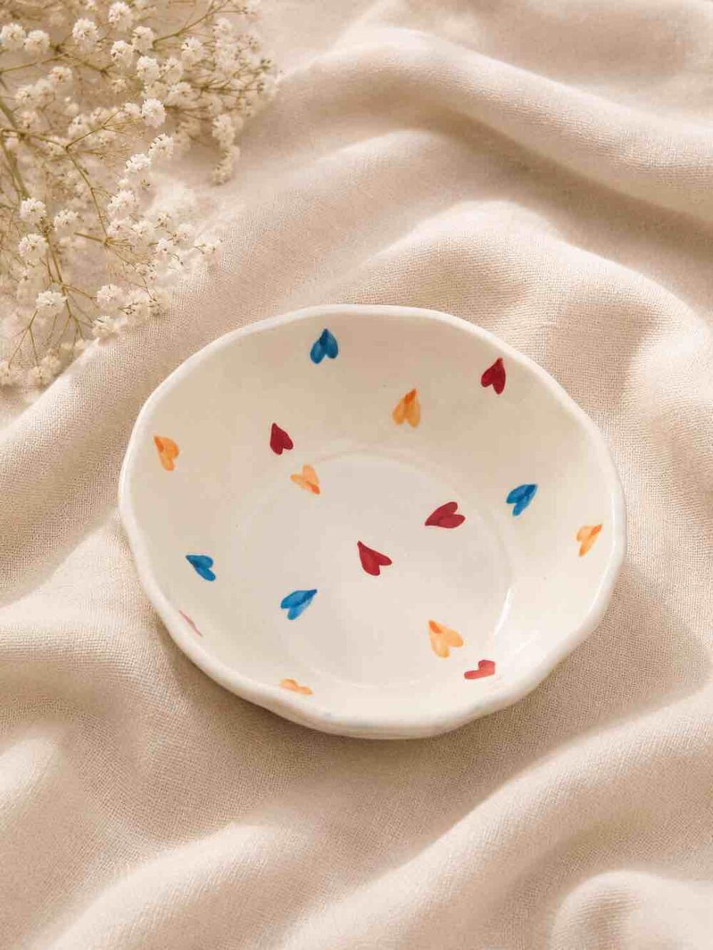 Tri-Color Heart Confetti Wavy Ceramic Bowl — Ceramic Bowl