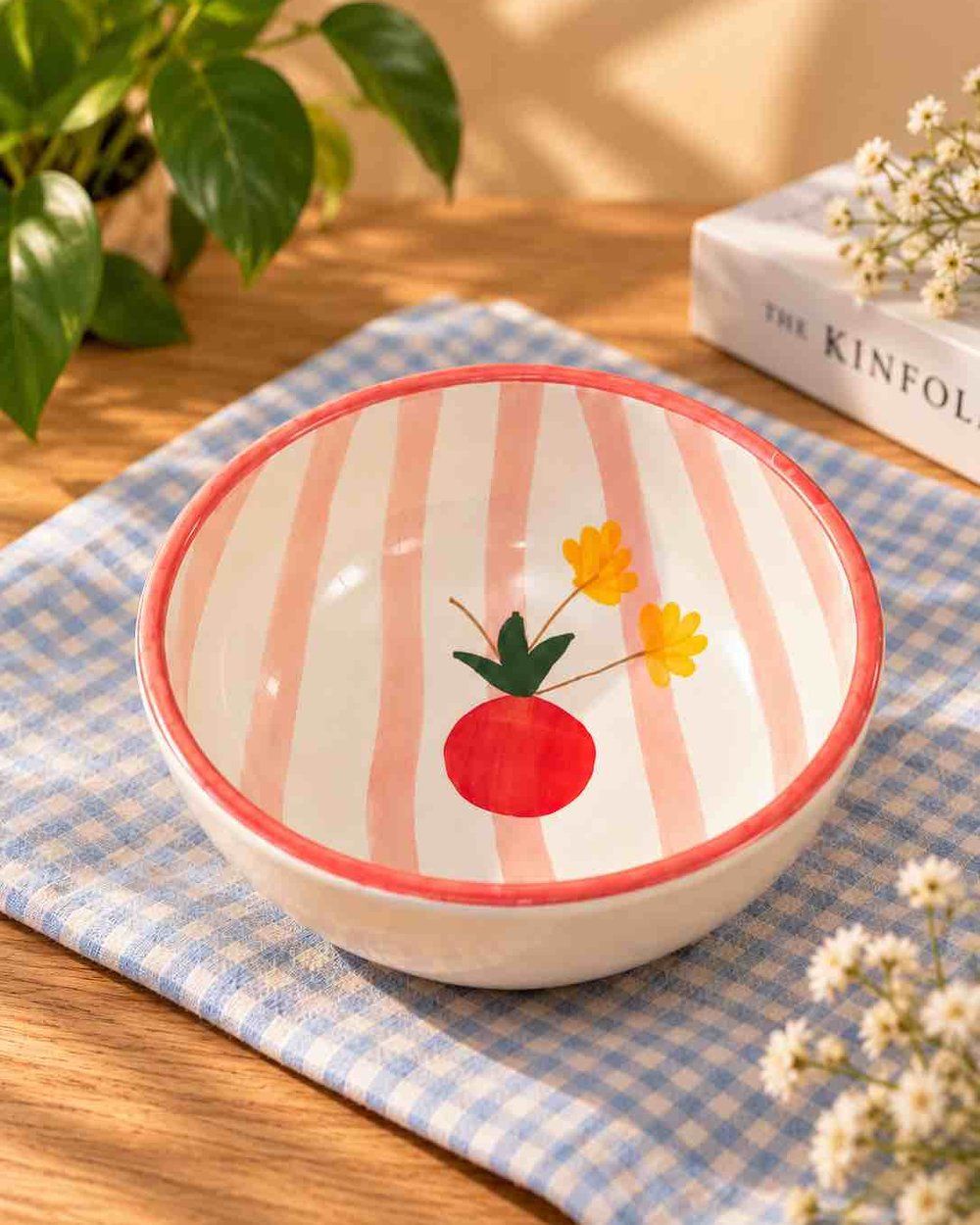 Pomegranate Pink Stripe Bowl — Ceramic Bowl