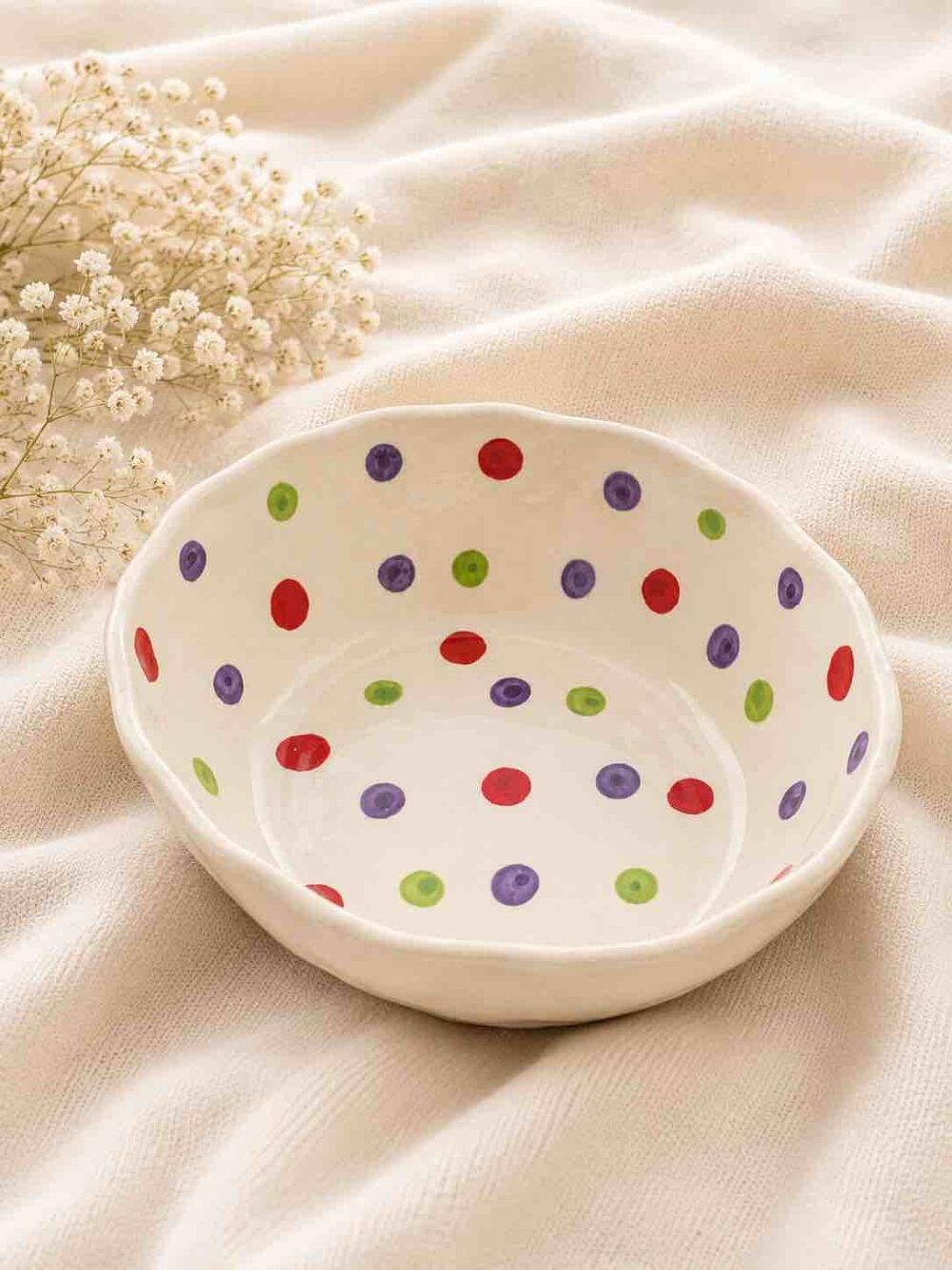 Rainbow Polka Dot Wavy Ceramic Bowl — Ceramic Bowl