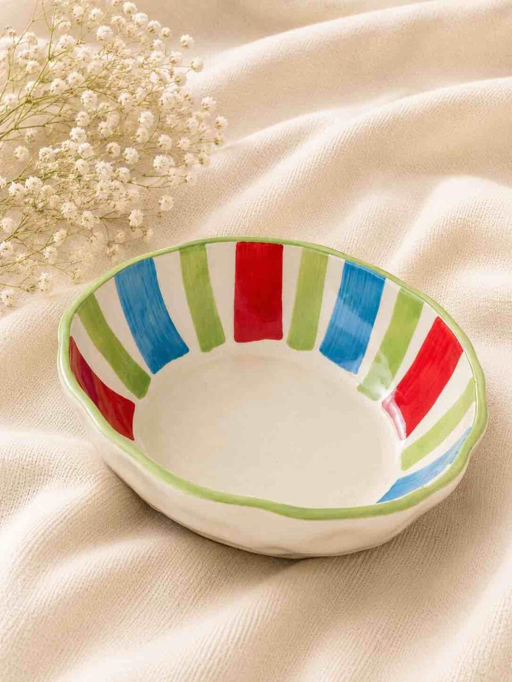 Hand-Painted Rainbow Stripe Ceramic Bowl — Ceramic Bowl