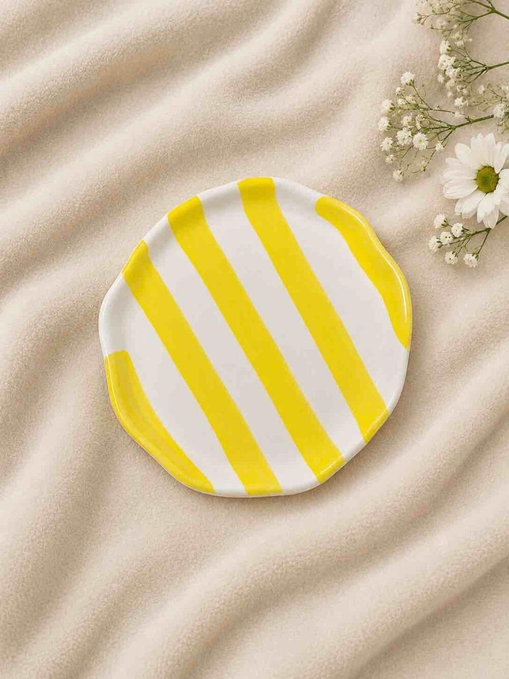 Sunshine Yellow Stripe Ceramic Trinket Plate — Ceramic Plate