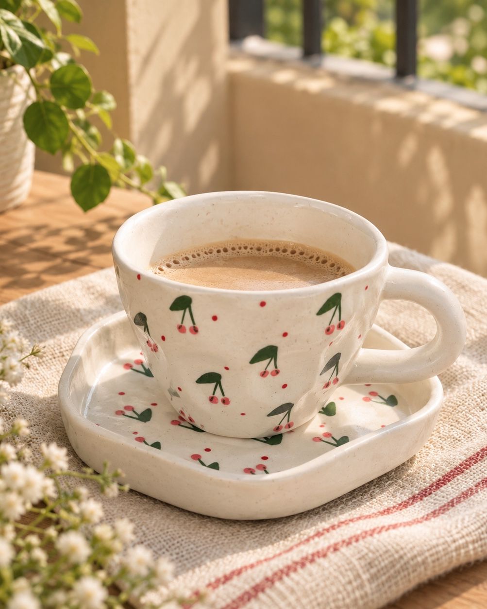 Sweet Cherry Cup & Saucer — Ceramic Cup and Saucer Set