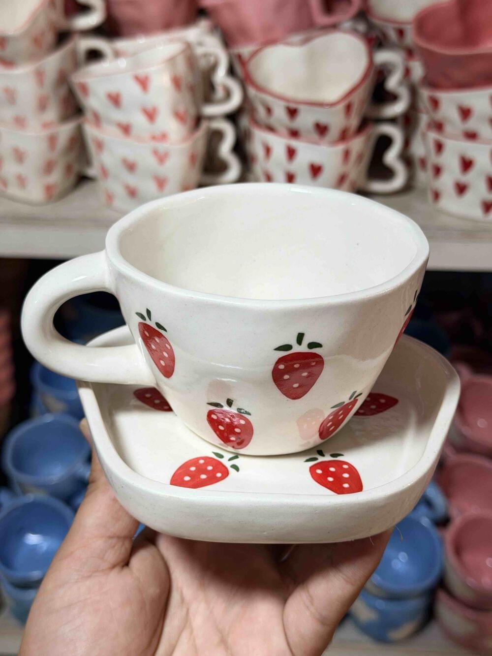 Sweet Strawberry Handmade Ceramic Cup & Saucer Set — Ceramic Cup and Saucer Set